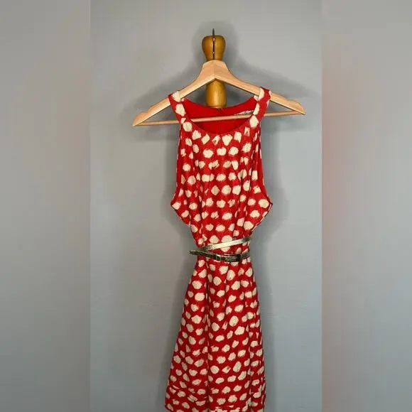 Reto Eliza JRed Coral/White Paint Brush Polka Dot Sleeveless A-Line Dress 14